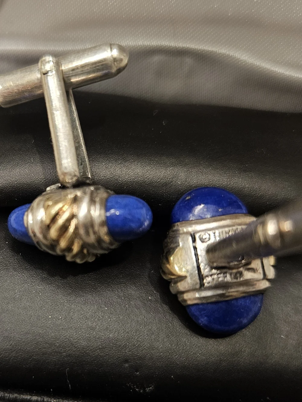 Vintage David Yurman Lapiz Lazuli Cufflinks In Sterling And 18k Yellow Gold
